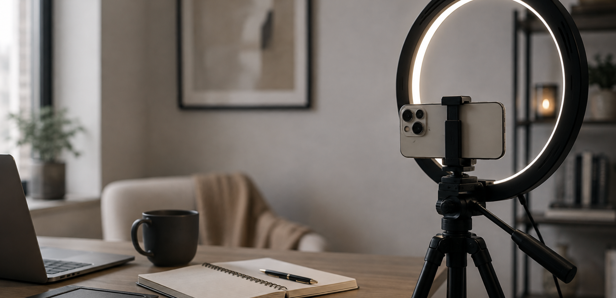 Ring light and phone set up for filming